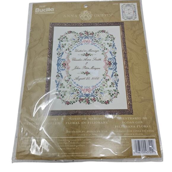 Bucilla Anna Griffin Filligree Floral Wedding Sampler Silk Ribbon Embroidery - Picture 1 of 3